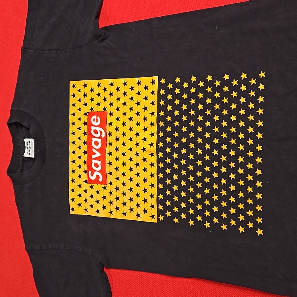 SAVAGE from Thumper Records black sleeve graphic tee logo Medium